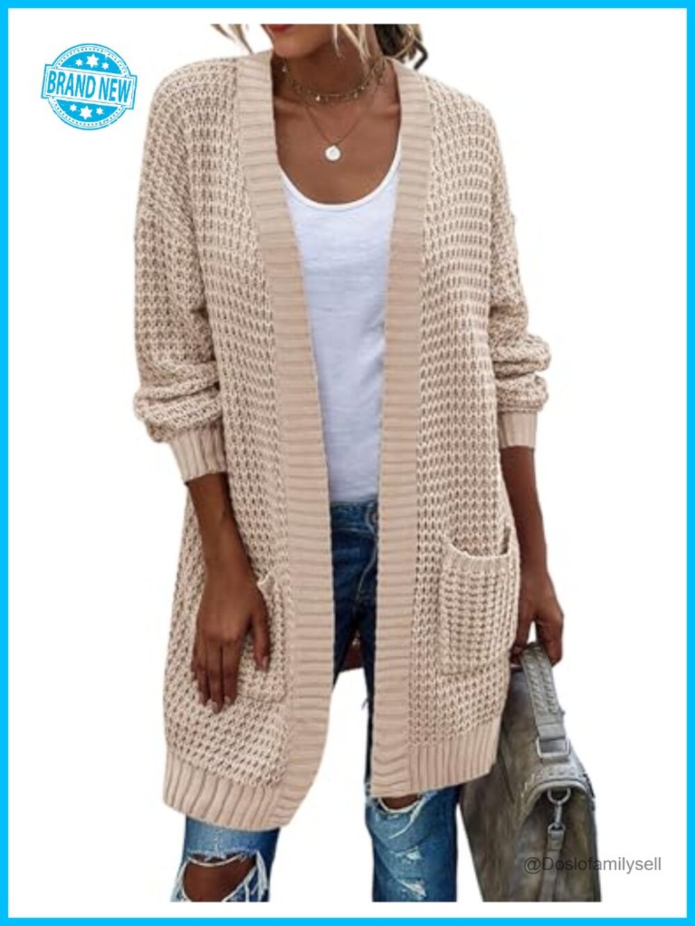 Open Front Cardigan Long Batwing Sleeve Chunky Knit Sweater with Pockets